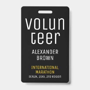 Simple Black Event Volunteer QR Code Name ID Badge
