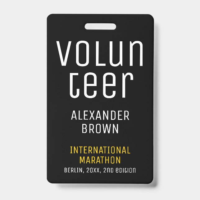 Simple Black Event Volunteer QR Code Name ID Badge (Front)