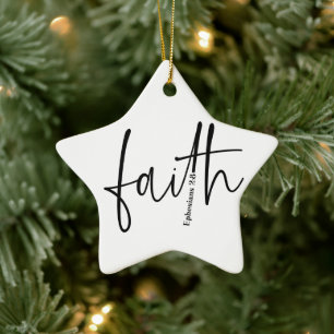 Simple Black Faith Bible Verse Calligraphy Text Ceramic Ornament
