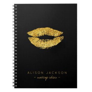 Simple black faux gold lips glam makeup artist notebook