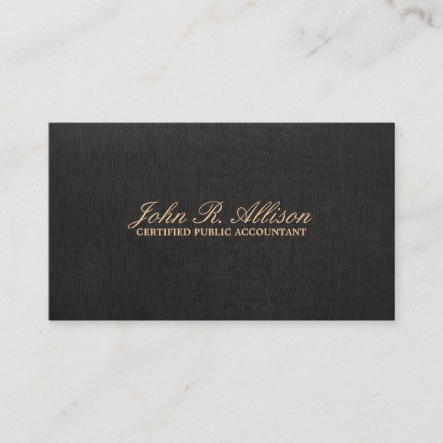 Simple Black Faux Linen Carte de visite comptable (Devant)