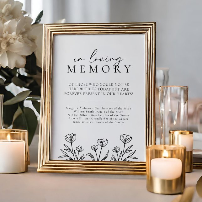 Simple Black Floral Wedding In Loving Memory Sign (Creator Uploaded)