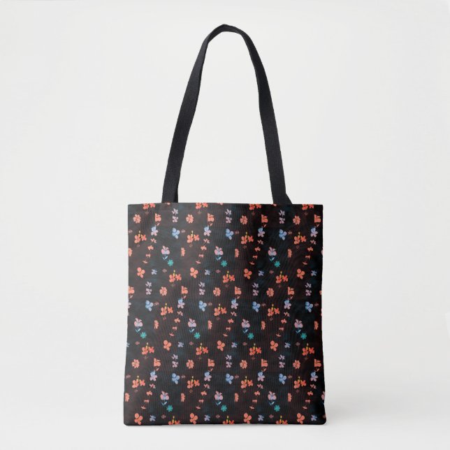 Simple black flowery pattern tote bag (Front)