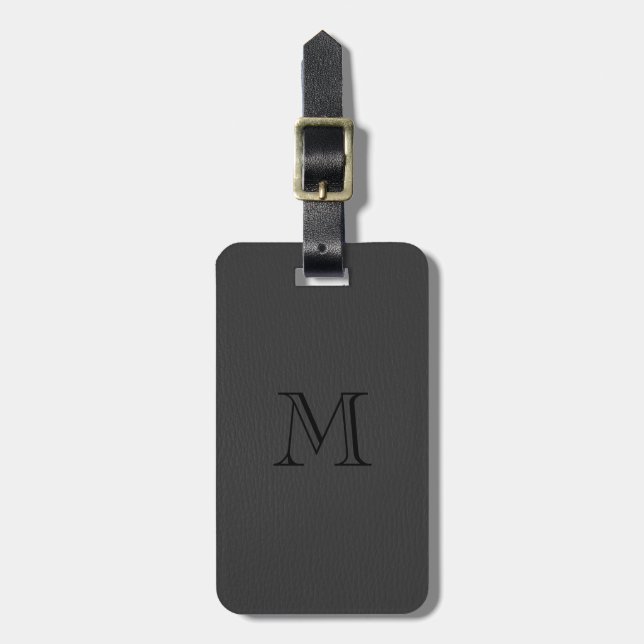 Simple Black Fox Leather Look Monogram Luggage Tag (Front Vertical)