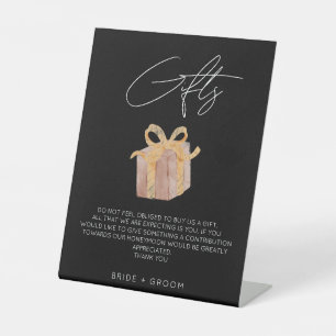 Simple black gift registry honeymoon fund wedding  pedestal sign