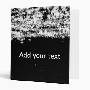 Simple black glitter sparkle stars add your text c binder