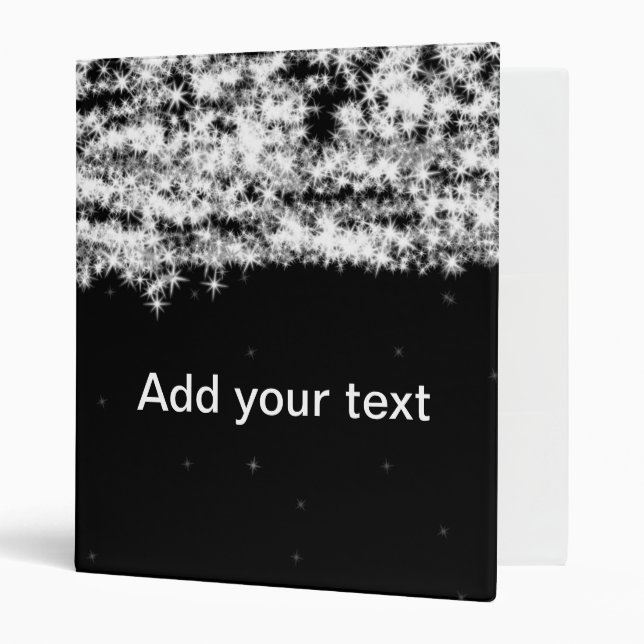 Simple black glitter sparkle stars add your text c binder (Front/Inside)
