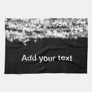 Simple black glitter sparkle stars add your text c kitchen towel