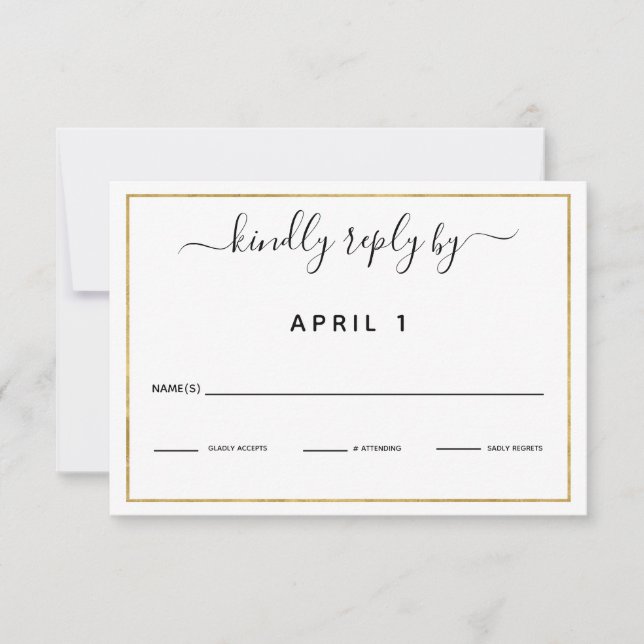 Simple Black Gold Border Wedding/Reception RSVP Card (Front)