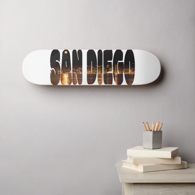 Simple Black Gold City Skyline Souvenir San Diego Skateboard (Wall Art (Horz))