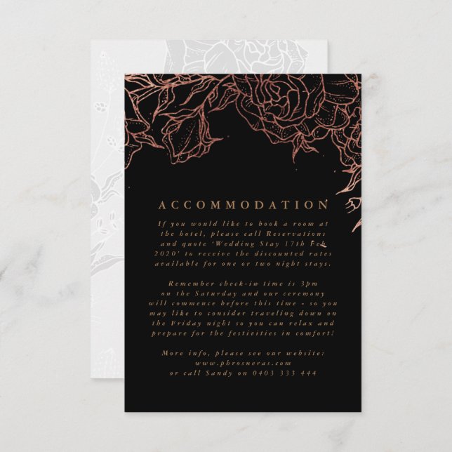 Simple Black Gold Copper Elegant Floral Wedding Enclosure Card (Front/Back)