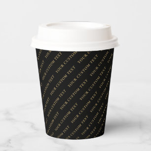 Simple Black & Gold Custom Text Your Name Pattern Paper Cups