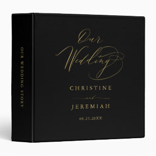 Simple Black Gold Elegant Script Wedding Album Binder