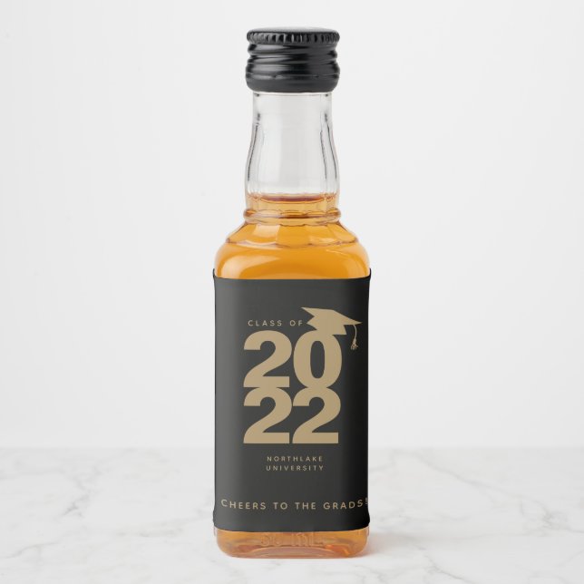 Simple Black & Gold Graduation Mini Alcohol Label (Front)