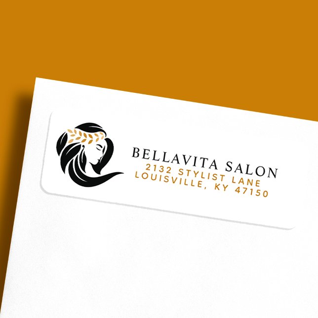 Simple Black Gold Hair Salon Logo Return Address (Creator Uploaded)
