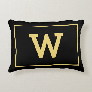 Simple Black Gold Initial Monogram Accent Pillow