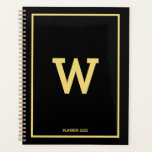Simple Black Gold Initial Monogram Monthly Planner<br><div class="desc">A simple design with black background colour and your custom initial monogram in gold positioned in the centre. A beautiful minimalist design ideal for anyone. Ideal birthday gift, party decor, home decor, office stationery, Christmas present or gift for any other special occasion. Visit our shop to view our entire collection....</div>