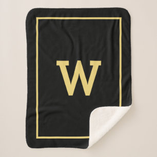 Simple Black Gold Initial Monogram  Sherpa Blanket
