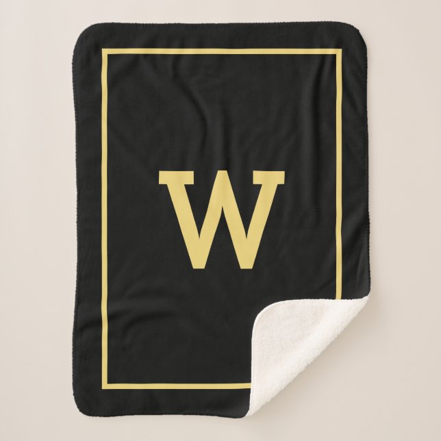 Simple Black Gold Initial Monogram  Sherpa Blanket (Front)