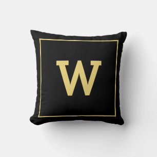 Simple Black Gold Initial Monogram Throw Pillow