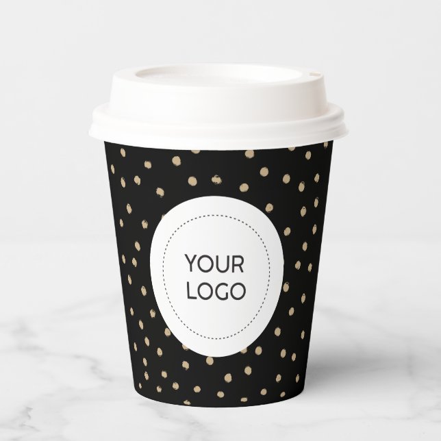 Simple Black Gold Minimal Business Logo Custom Paper Cups (Front)