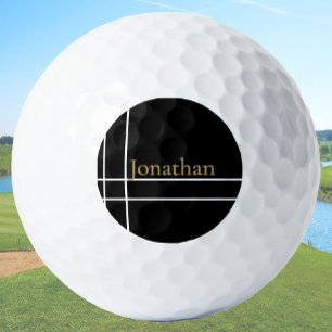 Simple black gold minimalist custom name  golf balls