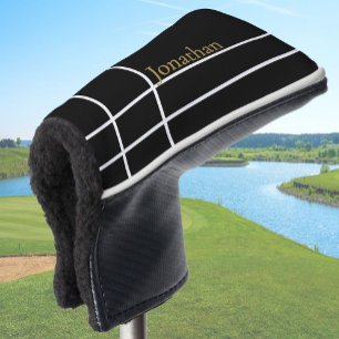 Simple black gold minimalist custom name golf head cover