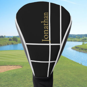 Simple black gold minimalist custom name  golf head cover