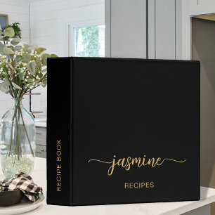 Simple Black Gold Monogram Cookbook Recipe Binder