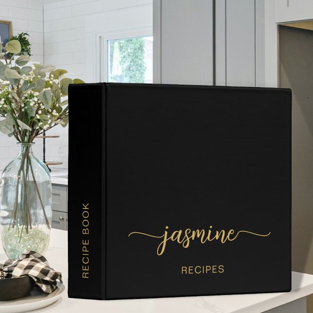 Simple Black Gold Monogram Cookbook Recipe Binder (Creator Uploaded)