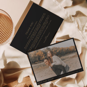 Simple Black Gold Photo Best Day Ever Wedding Thank You Card