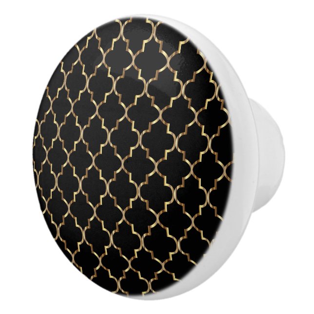 Simple Black & Gold Quatrefoil Ceramic Knob (Right)
