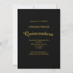 Simple Black & Gold Quinceañera 15th Party  Invitation