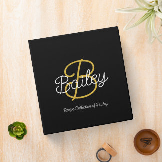 Simple Black & Gold  Retro Script Monogram Recipe Binder
