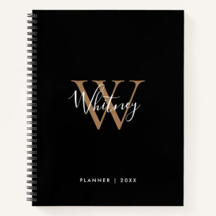 Simple Black Gold Script Monogramme Nom Carnet