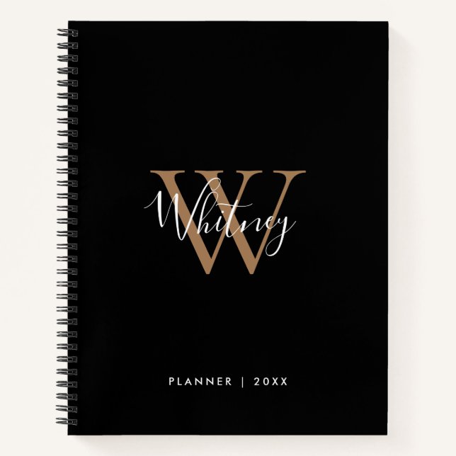 Simple Black Gold Script Monogramme Nom Carnet (Devant)
