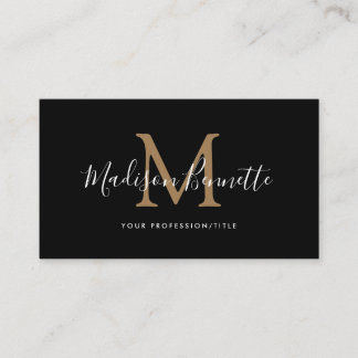 Simple Black Gold Script Typography Monogram Business Card