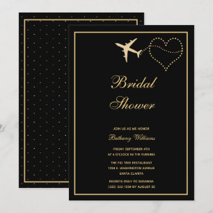Simple Black Gold Travel Bridal Shower Invitation