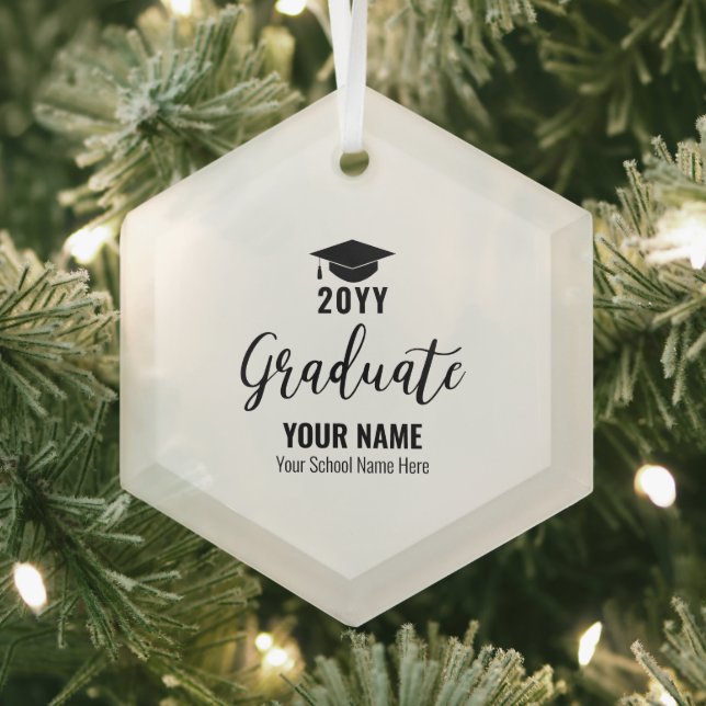 Simple Black Graduation Gift Graduate Glass Ornament (Insitu)