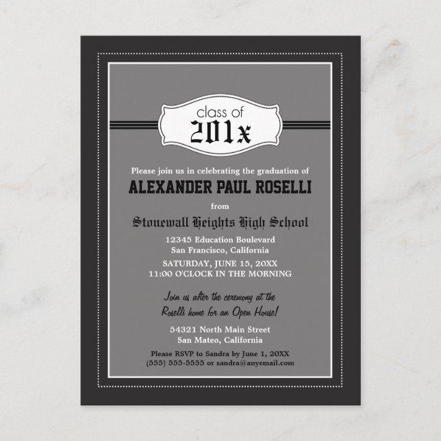 Simple Black Graduation Postcard Announcement (Front)