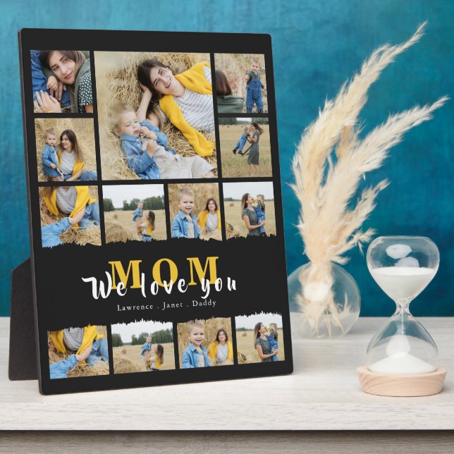 Simple Black grandma Mom photo collage mothers day Plaque (Side)