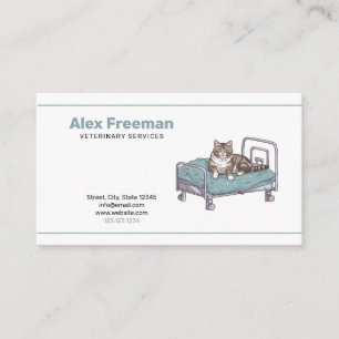 Simple Black & Green Cat Illustration Veterinarian Business Card