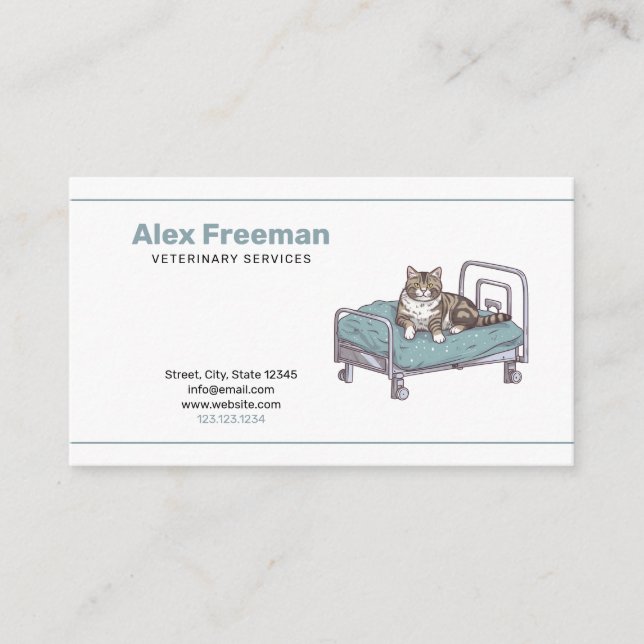 Simple Black & Green Cat Illustration Veterinarian Business Card (Front)