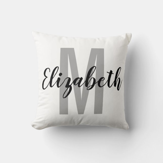 Simple Black Grey Hand Script Monogram Throw Pillow (Front)