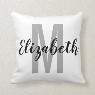 Simple Black Grey Hand Script Monogram Throw Pillow