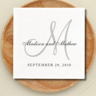 Simple Black Grey Monogram Elegant Wedding Napkin