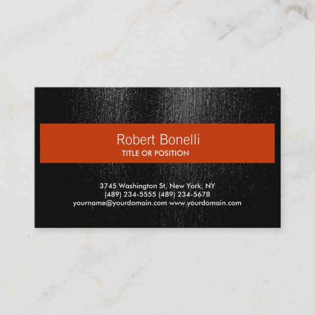 Simple Black Grey Orange Stripe Business Card (Front)