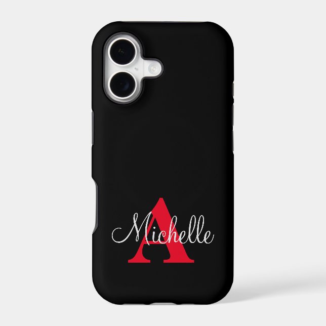 Simple Black Grey Red Your Monogram Personalized (Back)