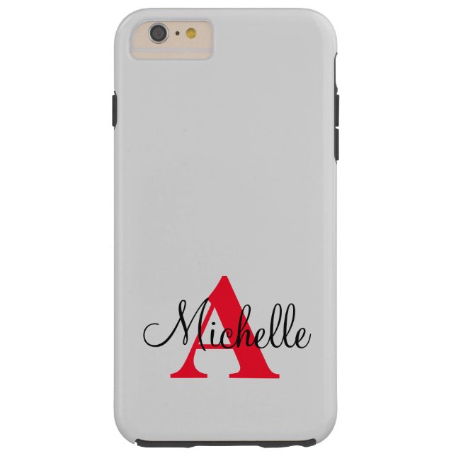 Simple Black Grey Red Your Monogram Personalized Case-Mate iPhone Case (Back)