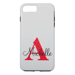 Simple Black Grey Red Your Monogram Personalized iPhone 8 Plus/7 Plus Case